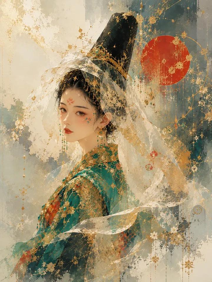 ChatGPT 生成“GPT image 2”：东方皇家公主韩服飘纱肖像插画