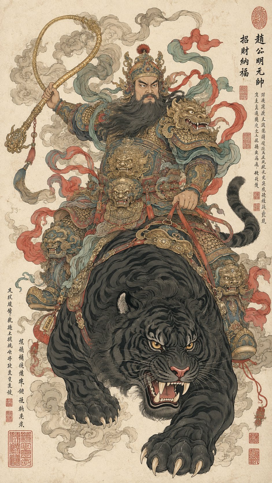 GPT-Image2 东方神祇御兽工笔线描图
