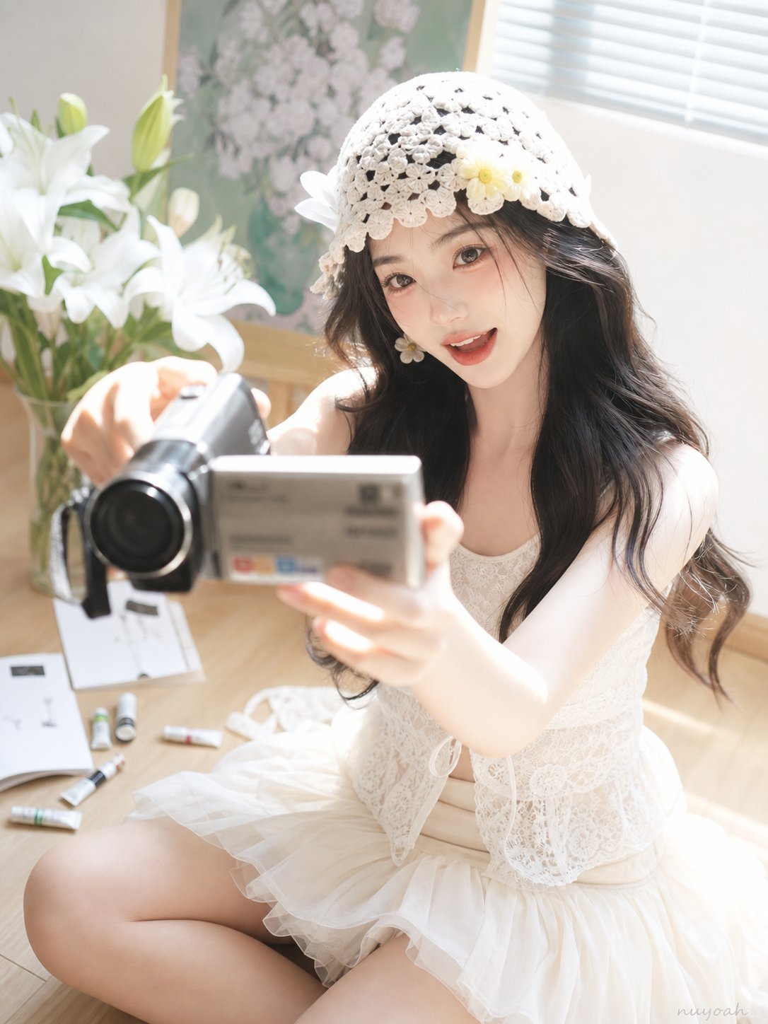 GPT Photo Series: Clear Cream-White Floral Studio Portrait