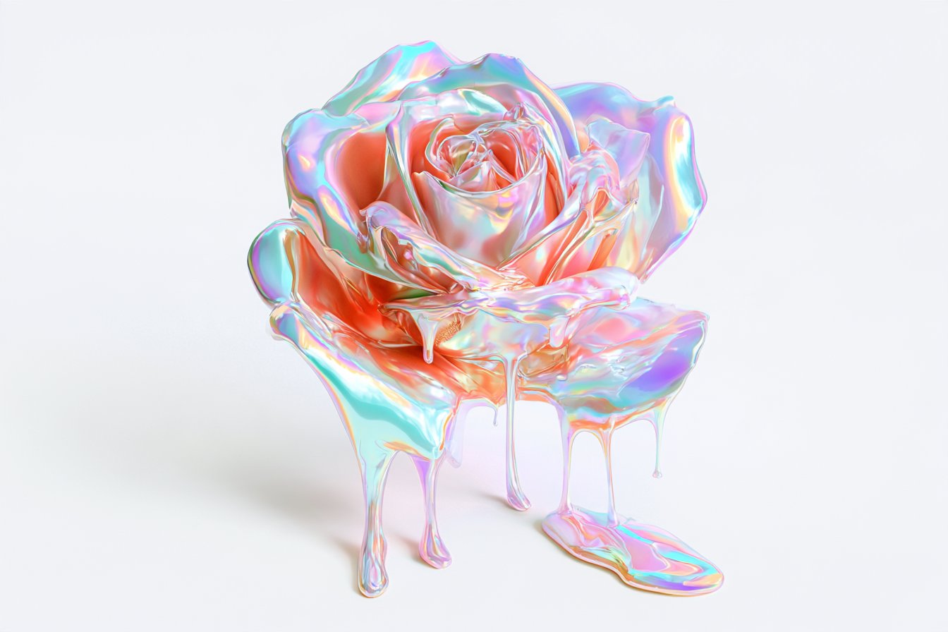 Holographic Melt 双色彩流融化视觉提示词