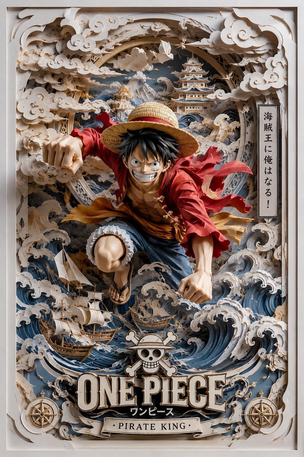 One Piece Themed 3D Papercraft Shadow Box Poster