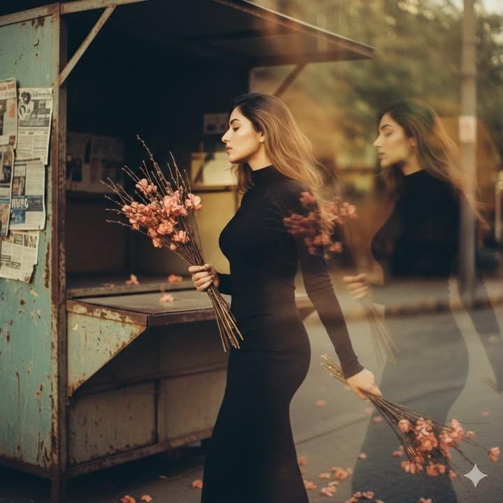 一位二十出头的美丽年轻女子穿着高领、紧身的黑色长袖连衣裙 1