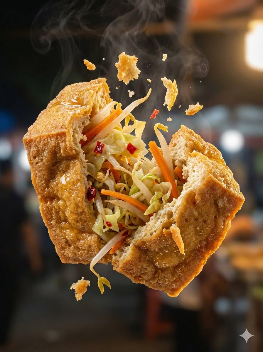 微距美食摄影,酥脆的马塔巴鸡蛋在半空中撕开,薄薄的金色外皮伴 1