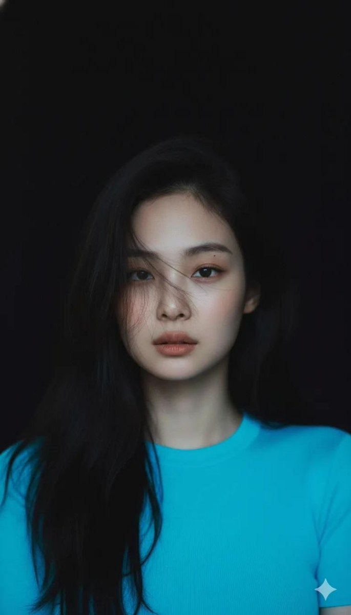 创作一幅情绪化的电影风格肖像:一位年轻女性,肤色清透白皙,几 1