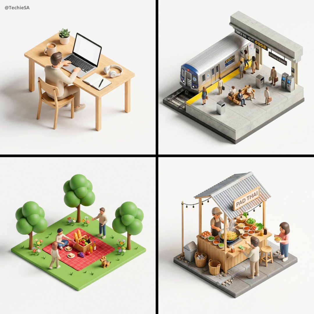 创建一个45°顶视等角投影的微型3D景观模型,场景为 [SC 1