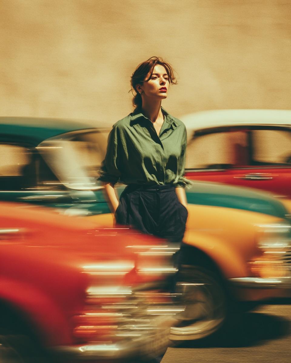 时尚的女性", "expression": "冷静且自信", 1