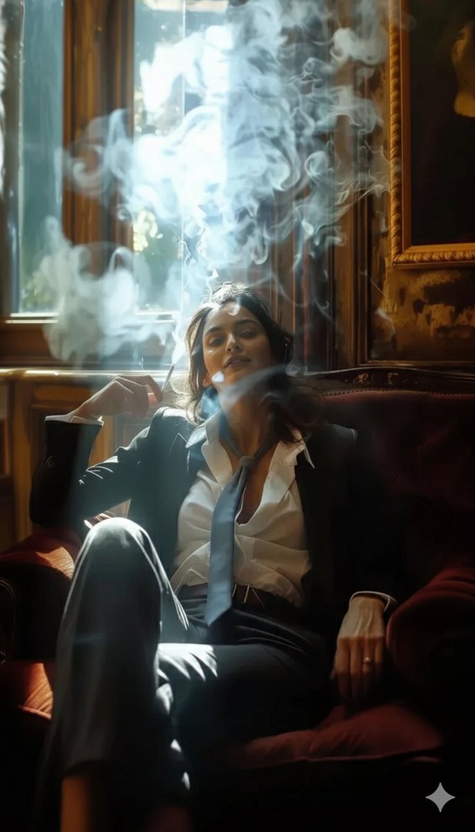 高清电影质感的肖像:一位优雅的女子坐在阳光照入的复古书房里, 1