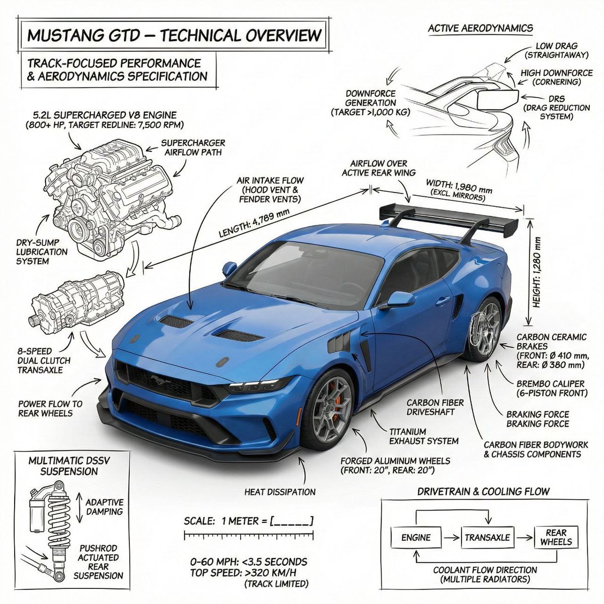 创建一张 Mustang GTD 的信息图像,将对象的真实照 1