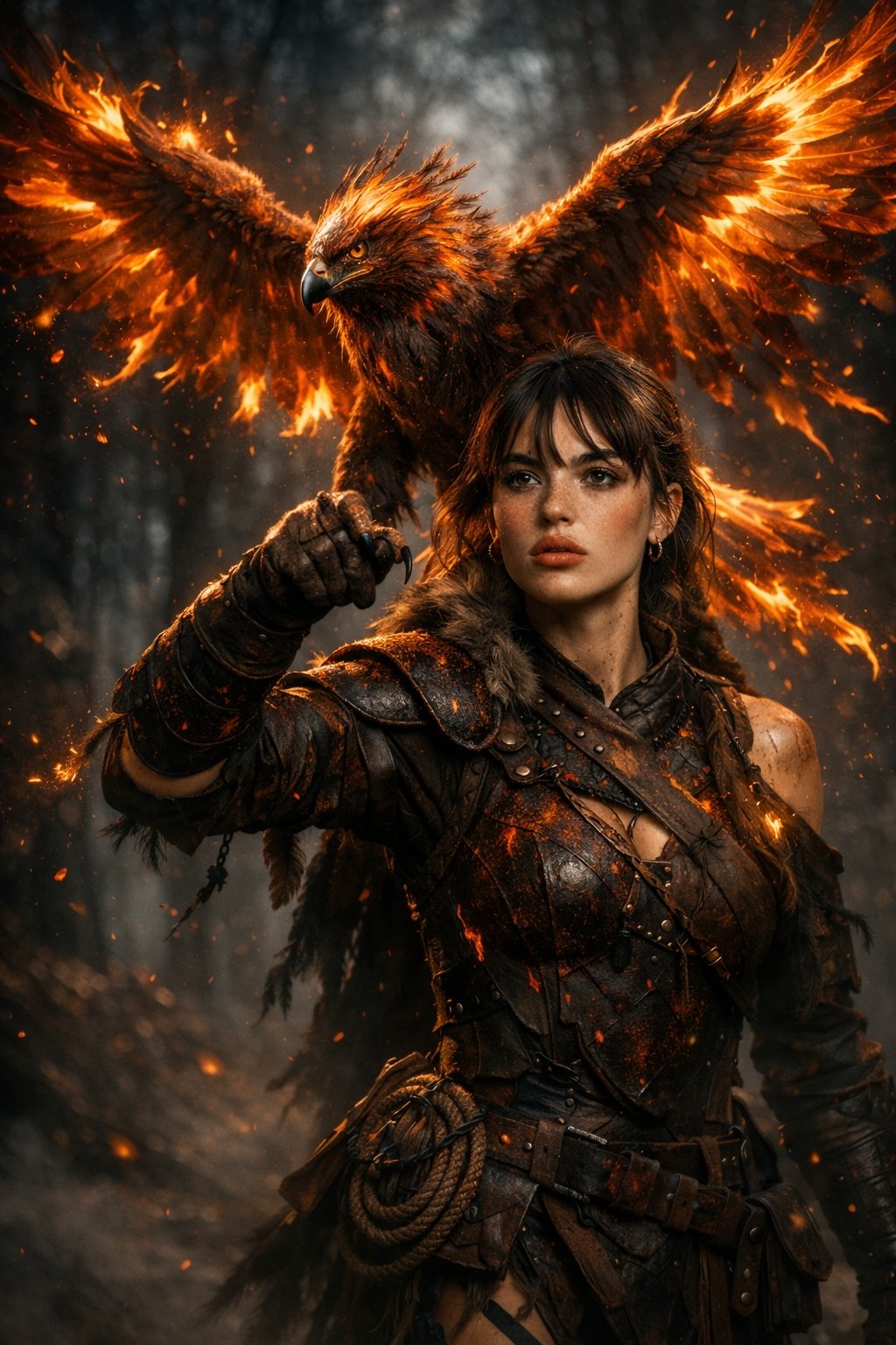 A cinematic fantasy scene of a fierce female use image for face reference warrior falco... 1