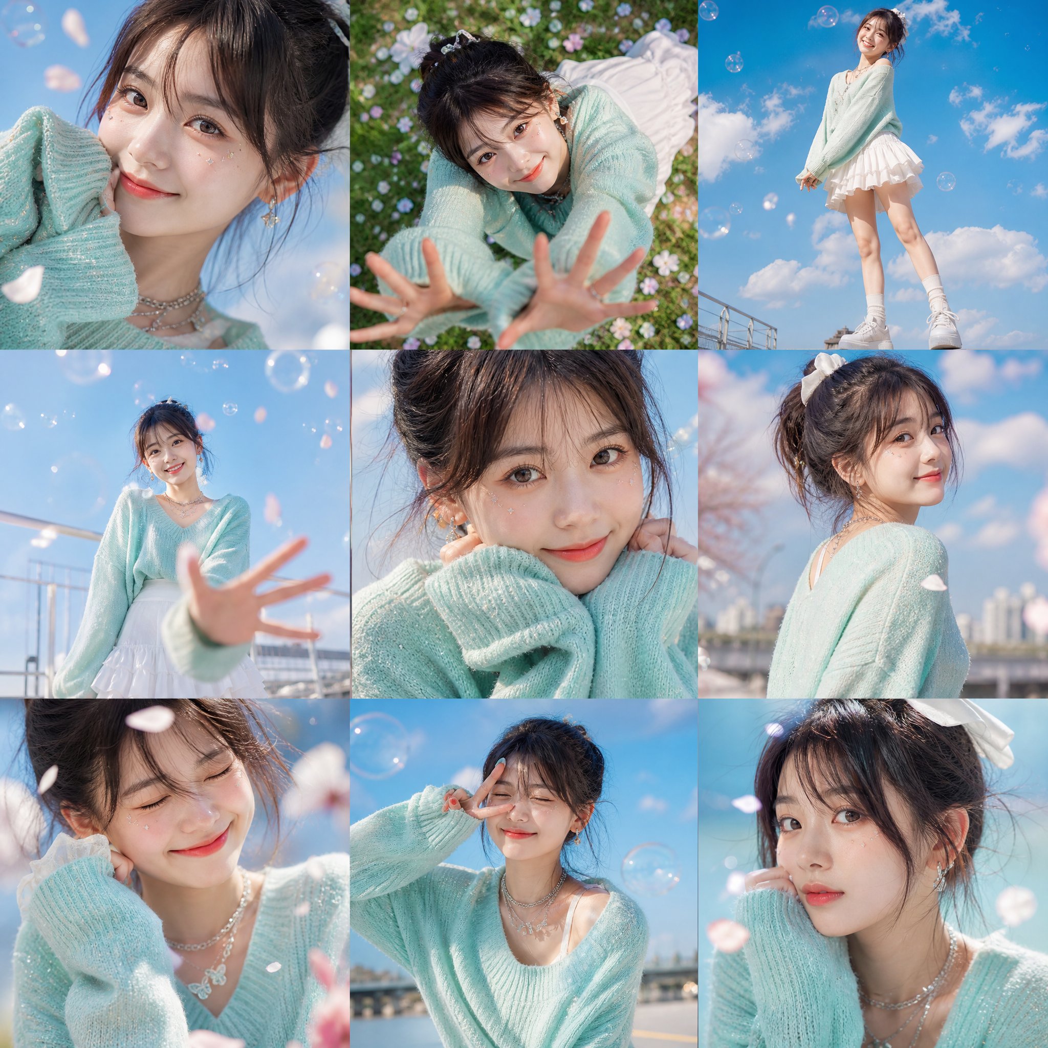 Summer Korean Editorial Female 3×3 Collage Prompt